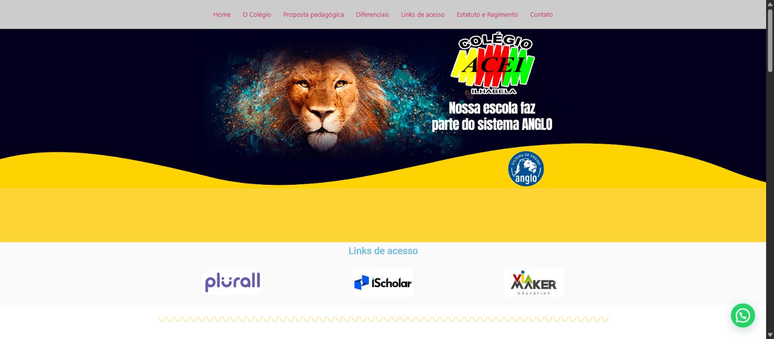 Captura da página inicial de colegioacei.com.br